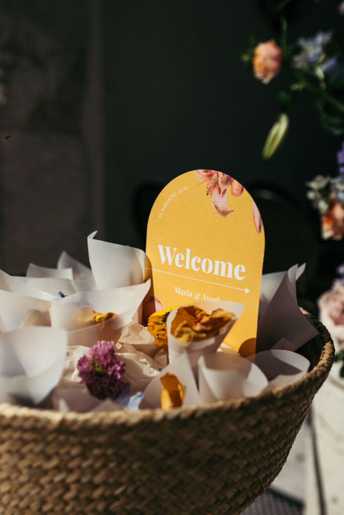 Delicate flower petals for guests to throw, adding a touch of natural beauty and elegance to the joyful celebration.