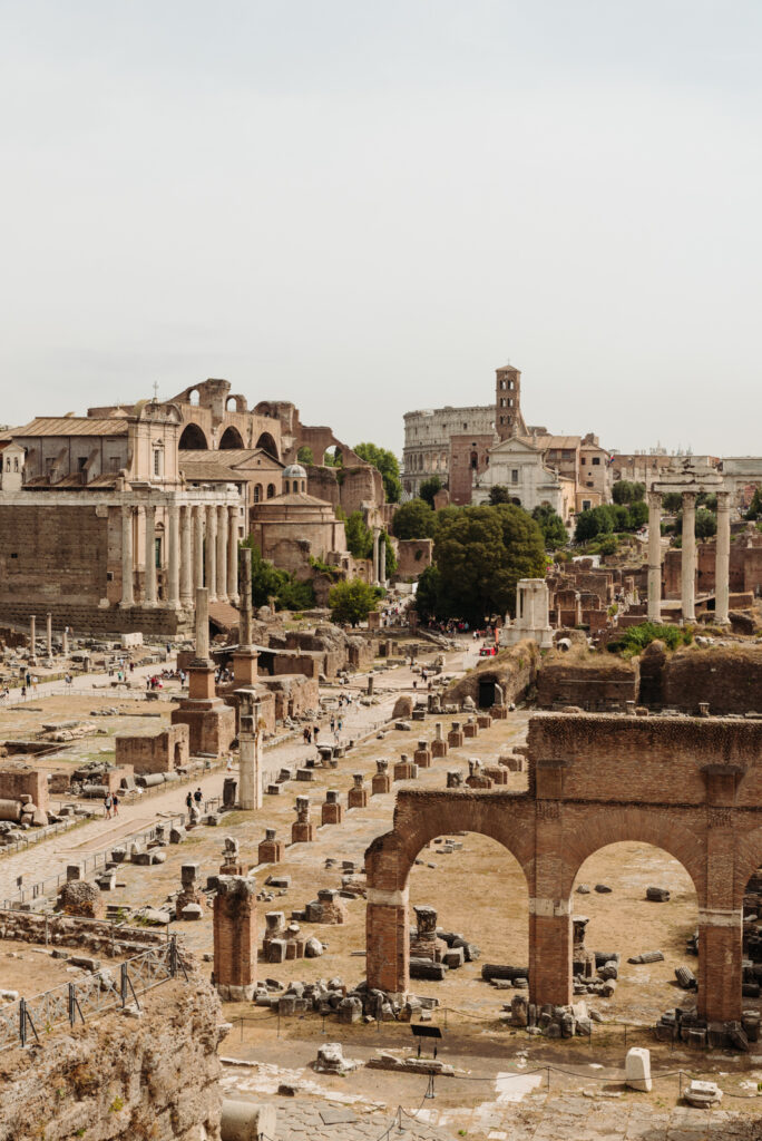 Overlook of the Roman Forum with ancient architecture, perfect for an elopement setting