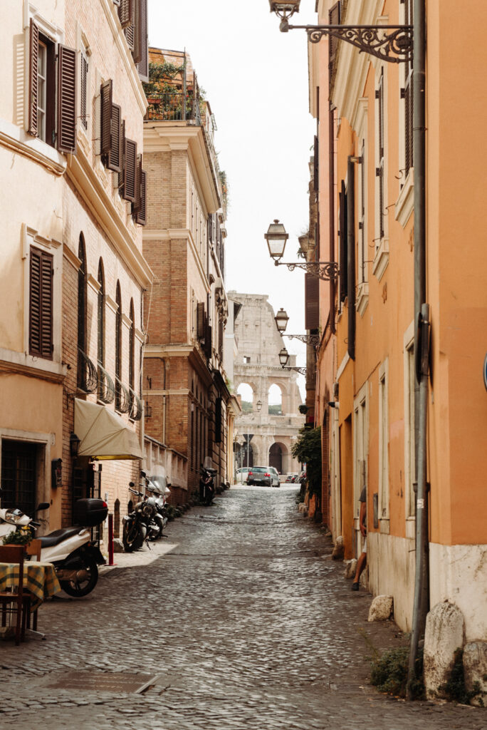 Quiet street in Rome near the Colosseum, perfect for intimate elopement portraits