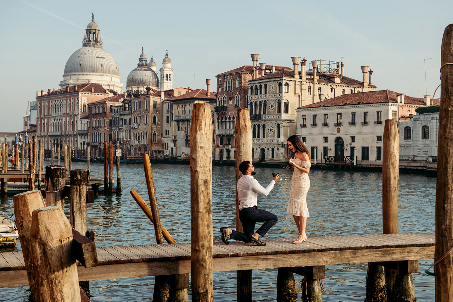 Romantic Proposal in Venice on a dock in Canal Grande