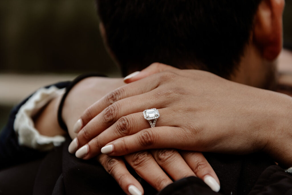 Close-up of engagement ring photography