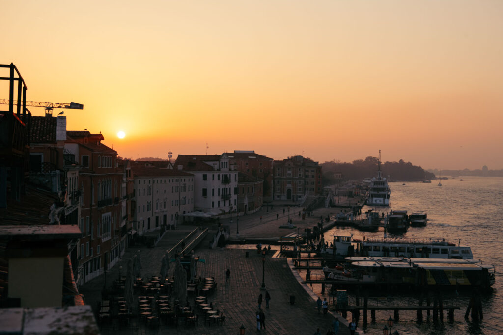 Sun rising above the city of Venice