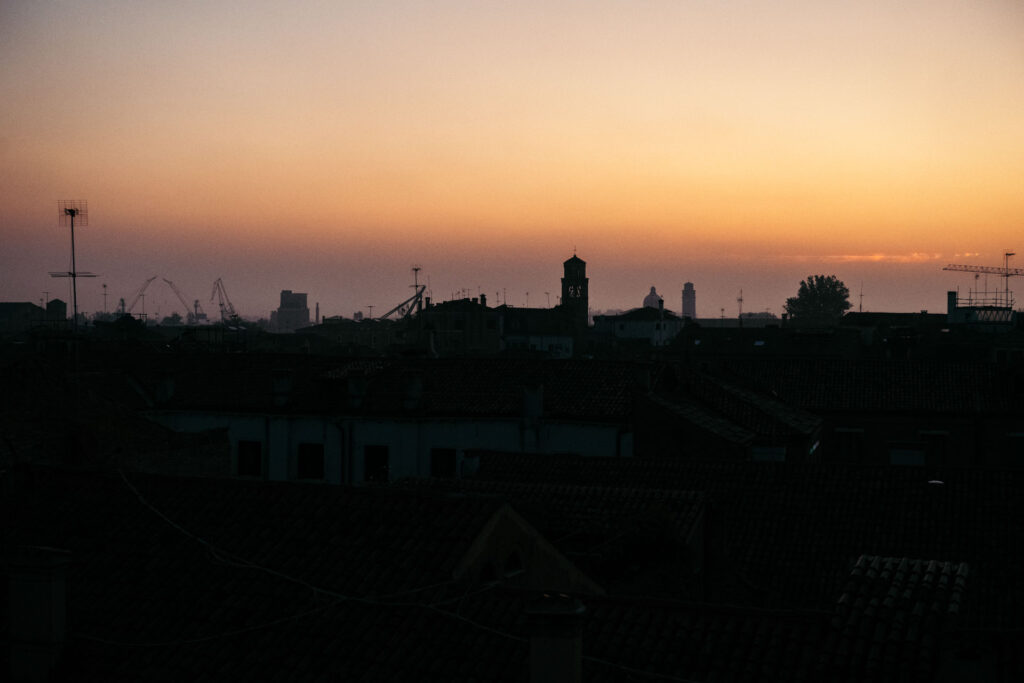 Sunrise over the rooftops in Venice