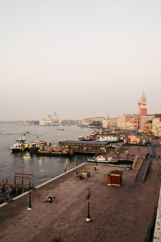 View over Riva degli Schiavoni and San Marco square at sunrise