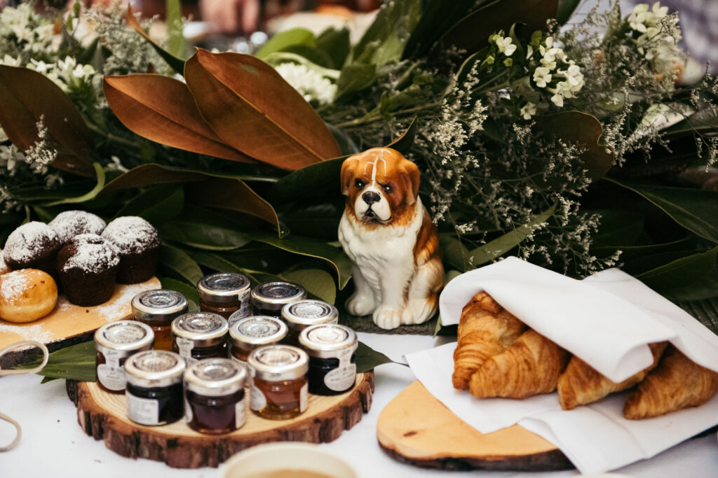 Saint Bernard dog statue symbolising their dog who's at home