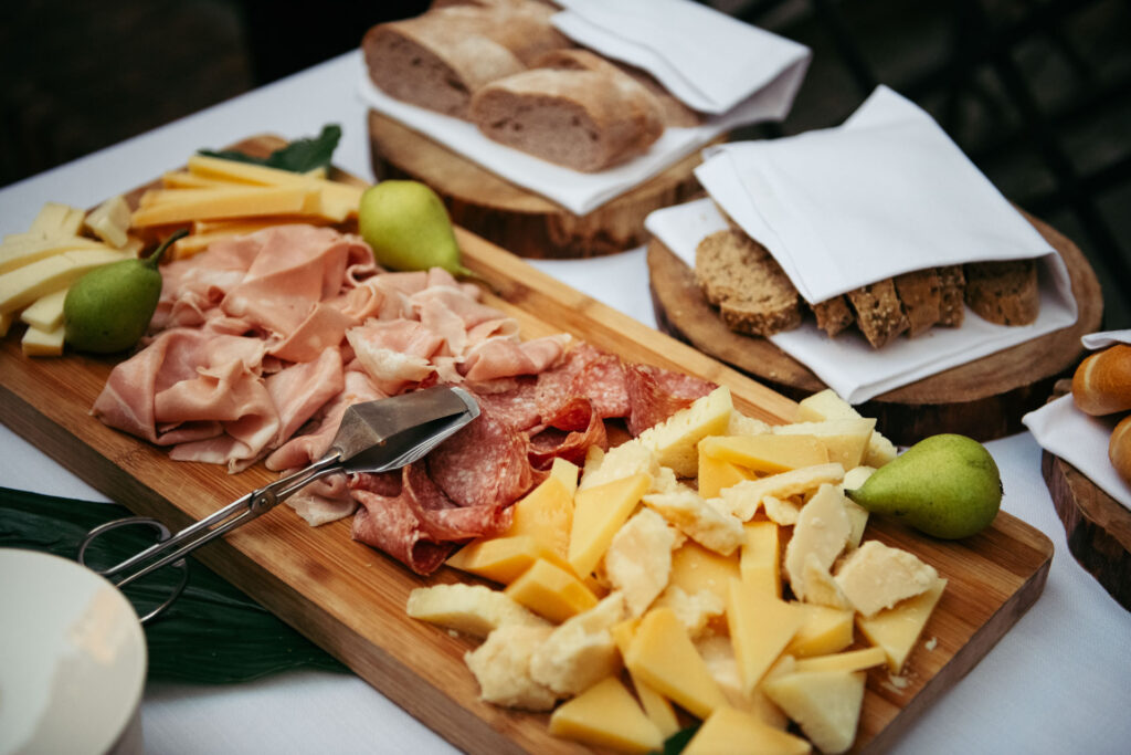 Close-up of Italian charcuterie at the wedding breakfast