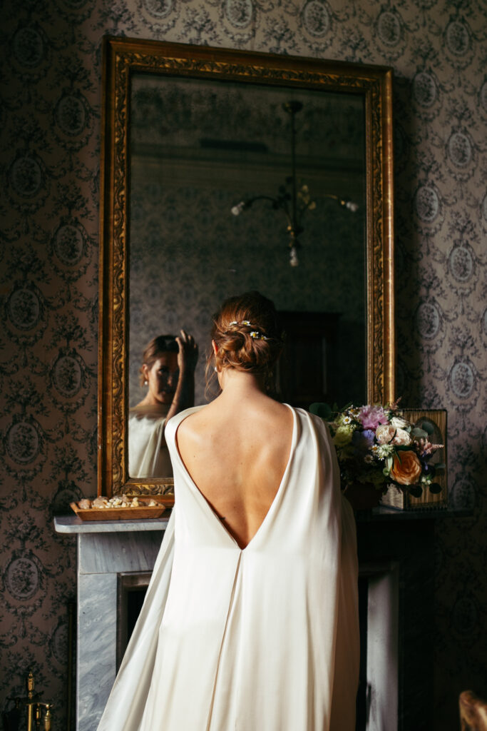 Bride waiting for the ceremony to start in her room