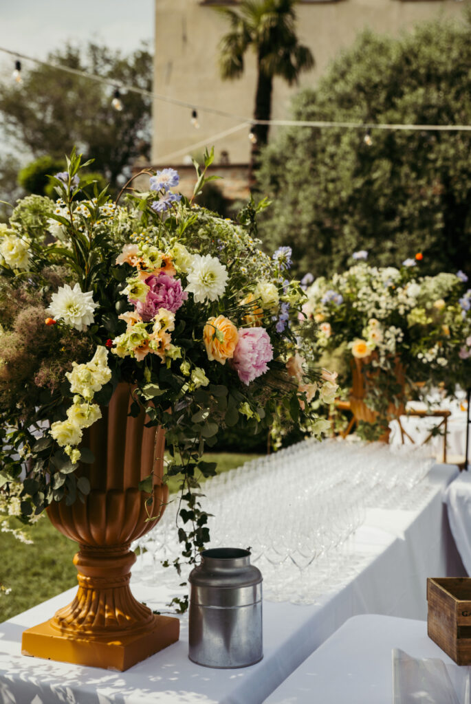 Flowers and catering setup at Langhe wedding