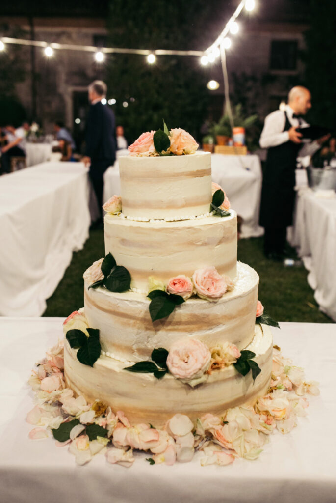 Multi-layer Wedding Cake decorated with fresh flowers