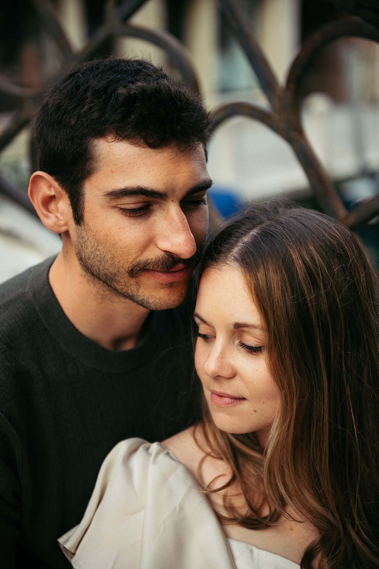 Intimate couple close-up portrait in Venice, Italy