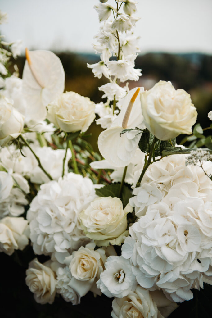 Close-up of elegant white floral arrangements with delicate petals