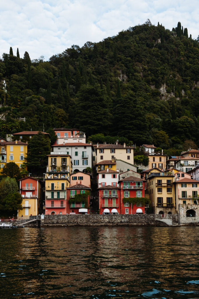 Colorful houses stacked along the hills of Varenna, Lake Como