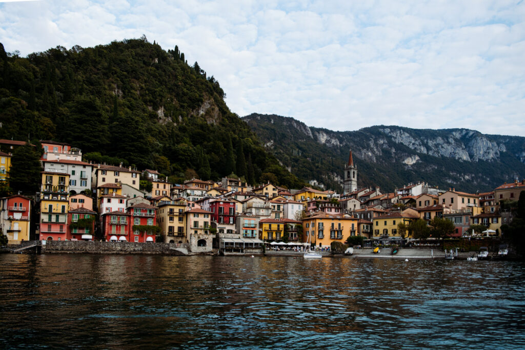 Colorful houses along the waterfront of the picturesque Italian town on Lake Como, Varenna