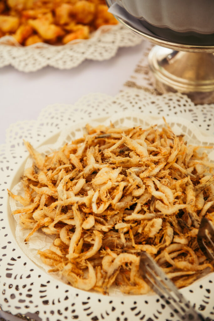 Traditional Italian fried shrimp dish served during the wedding dinner.