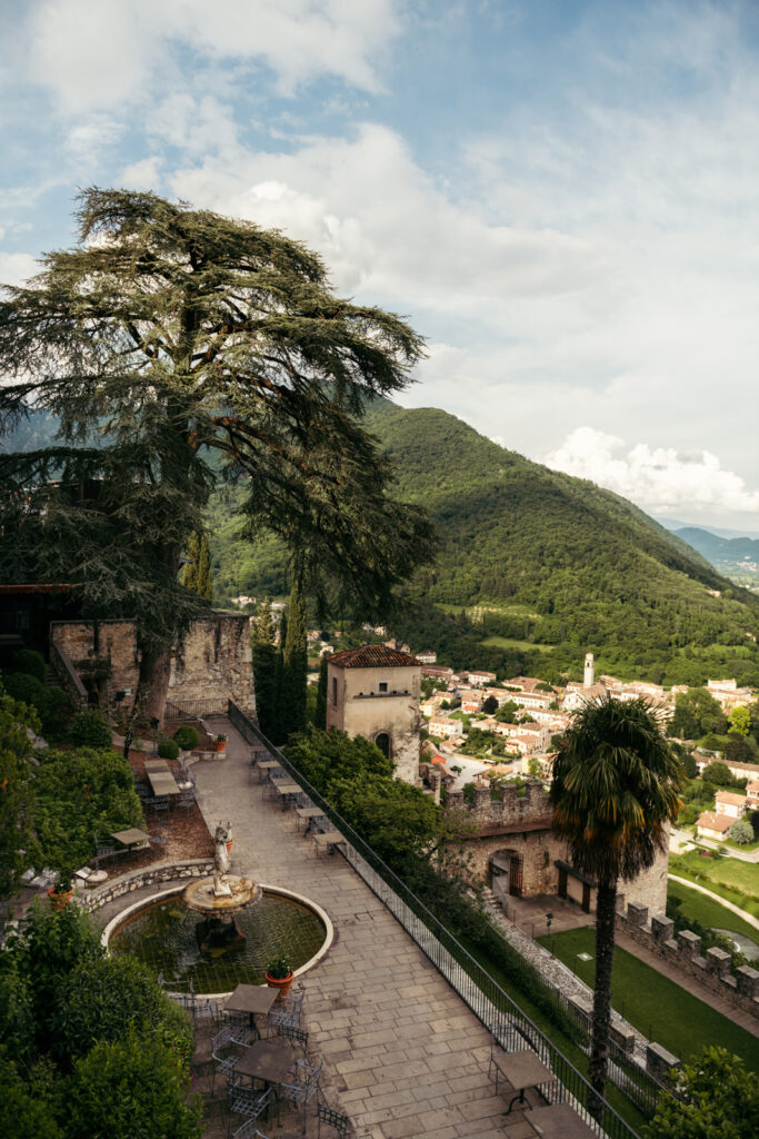 Prosecco Hills seen from the castle, ideal backdrop for a destination wedding in Italy.