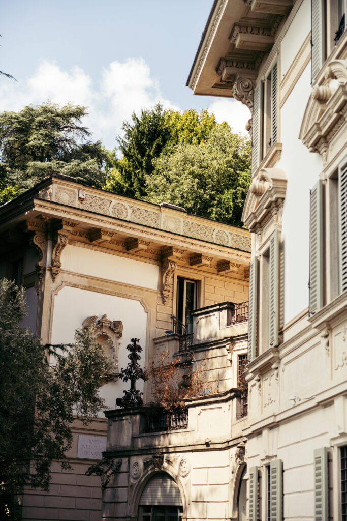 Exterior architectural detail of the historic villa wedding venue in Bergamo