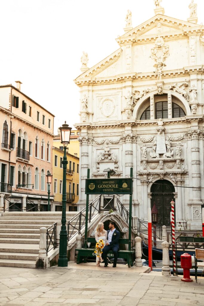 Couple walking near Santa Maria del Giglio, photographed during their Venice elopement